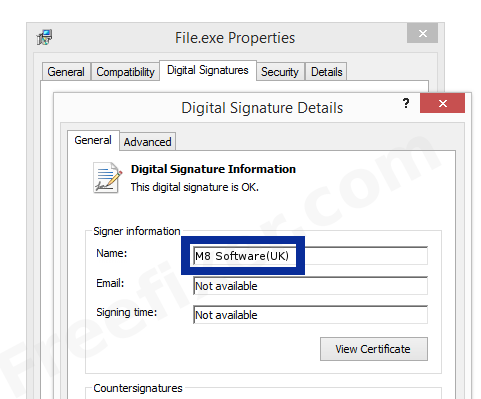 Screenshot of the M8 Software(UK) certificate